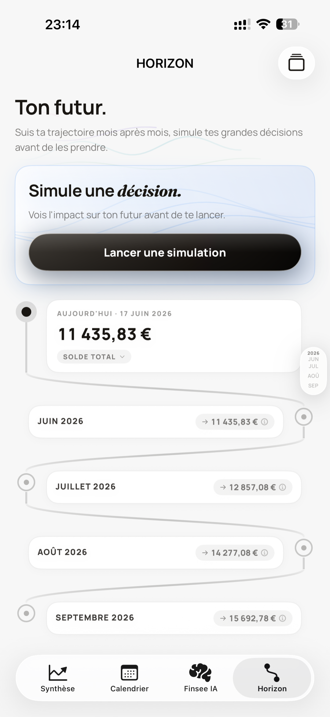 Frise Horizon de l'app Finsee